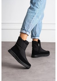 Resim Kadın Siyah Fermuarlı Esnek Rahat Ve Konforlu Suya Dayanıklı Kaliteli Kar Bot Günlük Bot Siyah 