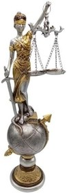 Resim Themis Adalet Terazisi Heykeli ve Dünya Biblo Gümüş 37cm 