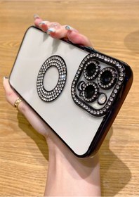 Resim EDELFU Iphone 14 Pro Max Taş Ve Simli Süslemeli Logo Detaylı Kamera Korumalı Estetik Taşlı Ve Simli Kılıf 