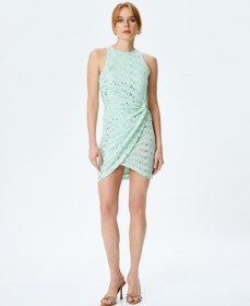 Resim Koton Simli Halter Yaka Kolsuz Bodycon Mini Elbise Yeşil 5sak80041fk Yeşil 