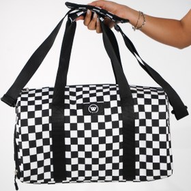 Resim woys 2 Yıl Garantili Siyah Beyaz Kare Desenli Kadın Spor Çantası - GYM Fitness Çantası 