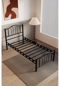 Resim Argimo Bella Tek Kişilik Ferforje Metal Siyah Karyola 100x200 