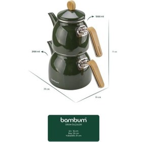 Resim Sultan - Bambu Kulplu Emaye Çaydanlık Takımı Koyu Yeşil 