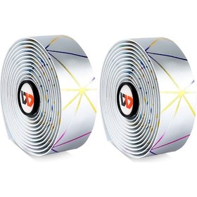 Resim Xindoker Yol Bisikleti Yarışçısı Tutamak Bandı - Pu+eva Anti Kayma Su Geçirmez - Renkli Çizgili Desen - 2 Adet Set Gümüş Renk Beyaz 