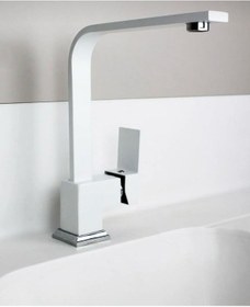 Resim İsaoğlu Yapı Beyaz Mutfak Bataryası Beyaz Evye Musluğu Kare Modern Tasarım Pirinç Beyaz 