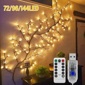 Resim 1 Adet 72 LED/96 LED/144 LED Bükülebilir Söğüt Dalı Işıkları, USB Güçlü Huş Ağacı Işıklar, 8 Modlu Uzaktan Kumandalı Botanik Dekoratif Işıklar, Ev Oturma Odası Gece Aydınlatması, Parti Tatil Süslemeleri, Doğum Günü Noel Anneler Günü Şükran Günü İçin Mükemmel Hediye 