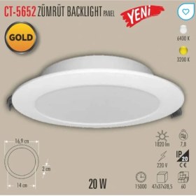 Resim Cata CT-5652 Zümrüt 20 Watt Günışığı Sıva Altı Yuvarlak Backlight LED Panel 