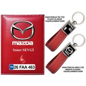 Resim Plakanıza Özel Mazda Logolu Kırmızı Ruhsat Kabı Ve Anahtarlık 