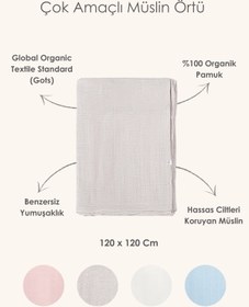 Resim İrya Bebe Marin Çok Amaçlı Müslin Örtü Beyaz 120x120 cm 