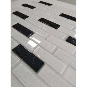 Resim MozaiKristaL Mutfak Tezgah Arası ve Iç Dekorasyon Için 23X73 mm Simli Beyaz-Siyah Kristal Cam Mozaik 