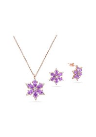 Resim Brezza Lusso Jewelry 925 Ayar Lotus Çiçeği Ametist Taşlı Rose Kadın Kolye Küpe Set 40962551 42 CM 42 CM 