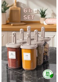 Resim Porsima 4362 Kaydırmalı Kaşıklı Baharatlık Seti 6'lı Şeffaf 350 Ml- Cappucino Cappucino 