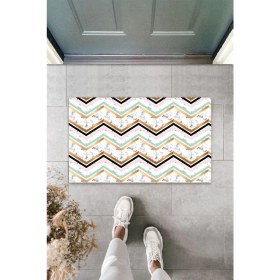 Resim Dormot Home Çok Amaçlı Dijital Baskı Beyaz Zigzag Iç ve Dış Mekan Paspas 