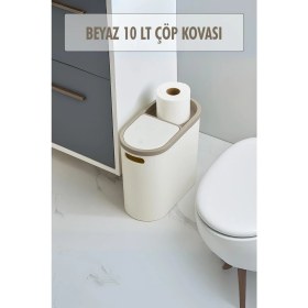 Resim Beyaz Kapaklı Wc Kağıtlıklı Çöp Kovası & Ofis Çöp Kovası 10 Lt 