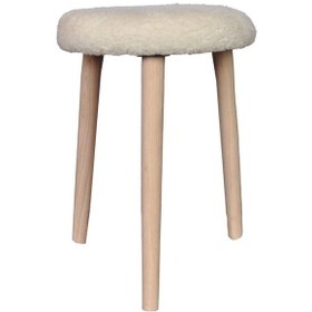 Resim Gürgen Ahşap Retro Ayak Dekoratif Krem Pelüş Puf Tabure Bench Koltuk Sandalye 