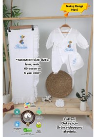 Resim Gros Shop Müslin Yeni Doğan 4katlı Organik %100pamuk Kişiye Özgü Nakışlı Hastane Çıkış Seti-ayıcık Model Beyaz-1 