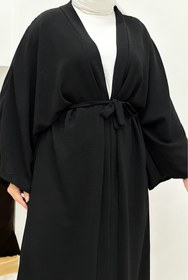 Resim CNG MODA Kuşaklı Aerobin Geniş Kollu Oversize Kimono 