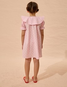 Resim Puantiye Asimetrik Elma Nakışlı Elbise Pembe - Pembe / 5-6 Yaş 