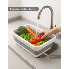 Resim Katlanır Badya - Akordiyon Katlanabilir Dikdörtgen Kova | 8 L - Beyaz/gri - Bpa Free 