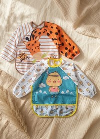 Resim Babydonat Lüks Sıvı Geçirmez Uzun Kollu Bebek Blw Önlüğü 6-24 Ay - 2'li Set Hayvan Figürlü Mama Önlüğü - Leke 