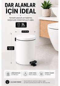 Resim Pedallı Çöp Kovası 3 Litre İç Kovalı Kapaklı Banyo Çöp Kutusu Beyaz - Elit 7003 