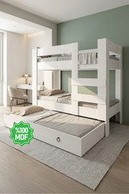 Resim Herseycik Ninnimo Genç Beyaz Mdf 90x190 Yatak Uyumlu Yavrulu Ranza R20-1 