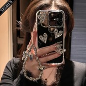Resim 3D Kalp Aynalı Yaratıcı Dokunuşlu Tam Vücut Koruyucu Kılıf, Elektro Kaplama Kalp Boncuk Bileklik Kayışı ile Apple iPhone 15/15 Pro/15 Plus/15 Pro Max/14/14 Pro/14 Plus/14 Pro Max/13/13 Pro/13 Pro Max/12/12 Pro/12 Pro Max/11/11 Pro Max Uyumlu, Trend Kadın Hediyesi ve Pandantifli 