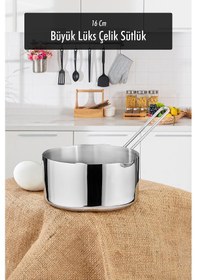 Resim 16 Cm Büyük Boy Lüx Paslanmaz Çelik Sütlük & Sosluk & Kaçerola 