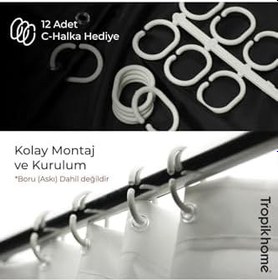 Resim Tropik Home Duş Perdesi Seti, 12 Adet C Halka Hediyeli Banyo Perdesi-banyo Duş Perdeleri-banyo Aksesuarları Martı 