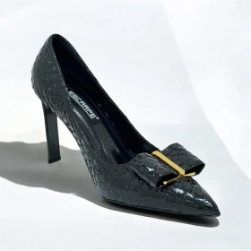 Resim Lescarpe 5508 Siyah Cam Kırığı Altın Metal Platform Topuklu Kadın Ayakkabı 