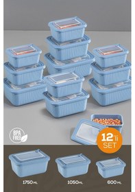 Resim Vienev 12'li Vip Dikdörtgen Mikrodalga Ve Difrize Uygun Saklama Kabı Seti Mavi 4x 1750,1050,600 Ml Mavi 