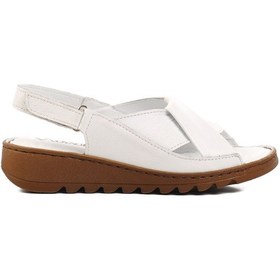 Resim Beyaz Hakiki Deri Cırtlı Kadın Sandalet Z265 Z Beyaz 