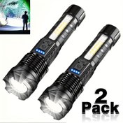 Resim Süper Güçlü Şarj Edilebilir LED El Feneri - Taşınabilir, USB Güçlü, 1200Mah Lityum Pil, Ev Yenileme, İnşaat Alanı Aydınlatma, Açık Kamp, Balıkçılık, Av, Yürüyüş ve Acil Durumlar İçin Uygun. 