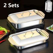 Resim 4 Paket 2 Set Paslanmaz Çelik Pişirme Tepsisi Kapaklı, Kaymaz - Yüksek Sıcaklık Dayanıklı, Ocaklar ve Mutfaklar İçin Uygun, Tutacaklı, Temizlemesi Kolay, Dayanıklı ve Kaymaz Tasarım, Mükemmel Pişirme Deneyimi 
