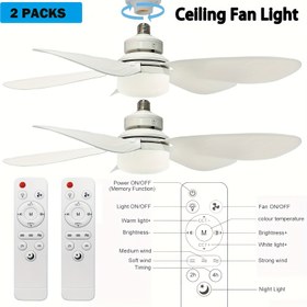 Resim 2 adet Akıllı LED Tavan Fanı Işığı Uzaktan Kumanda ve Hafıza Fonksiyonu ile, 42Cm/16, 5Inç Beyaz 5 Bıçaklı Tavan Fanı Işıklı, Mutfak, Yatak Odası, Depo ve Küçük Odalar için Uygun, 3 Rüzgar Hızı 3 Renk Ayarlanabilir, E27/E26 Taban, Mükemmel Ev Dekorasyonu, 30W 