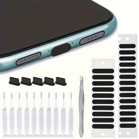 Resim Type-C/Lightning Portlu Cep Telefonu Temizleme ve Bakım Seti, Toz Tıkacı Bilgisayar Klavye Fırçası Hoparlör Koruma Sticker'ı İkili Paket 