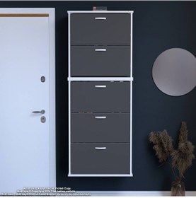 Resim Modilayn Varbi Umay' 2 Li Asma Antre 72x193x26 Cm Lik 5 Düşer Kapak 10 Göz Bölme Ayakkabılık Beyaz-antrasit 