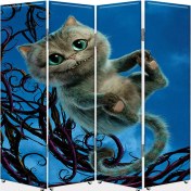 Resim DEKOBUL Mutlu Kedi 4 Kanat Tekerlekli Kanvas Paravan 