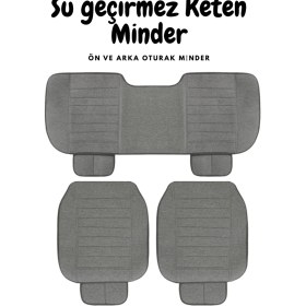 Resim Tegin Lüks Kalite Sıvı Geçirmez Keten Oturak Minder 3'lü Gri – Üniversal Uyumlu 