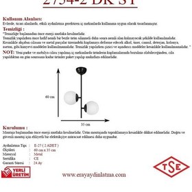 Resim Eray Aydınlatma Opal Camlı 2li Siyah Avize Siyah 