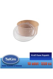 Resim tekim temizlik ve ambalaj Kraft Kapaklı Kase Gıda , Salata , Makarna, Bowl 550 cc 10 Adet 
