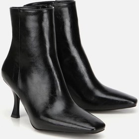 Resim Kadın Siyah Küt Burunlu Bilekte Topuklu Bot Siyah 