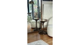 Resim Liva Koyu Kahverengi 54CM Oturma Odası, Kahve Köşesi Yan Sehpa 