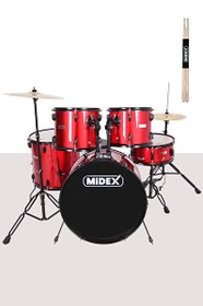 Resim Midex CD900X-BK 22" Yetişkin Akustik 22B-13T-12T-16F-14S 5 Parça Kırmızı Bateri Davul Seti 