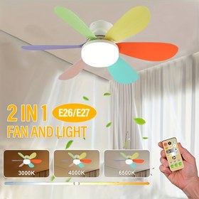 Resim 1 adet LED Akıllı Tavan Fanı Işığı, E26/E27 Taban Fanı Işığı Uzaktan Kumanda ile, Zamanlayıcı, 6 Bıçak, 3 Rüzgar Hızı, Ayarlanabilir Parlaklık ve Renk Sıcaklığı LED Işık, Yatak Odası, Mutfak, Oturma Odası, Depolama Odası, Garaj için Uygun 