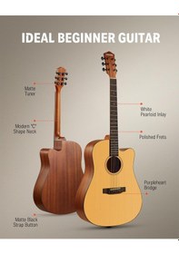 Resim Donner Dag-1c Cutaway Akustik Gitar Seti Natural 