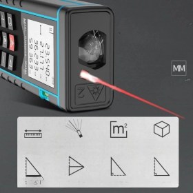 Resim Profesyonel 40 Metre Dijital Lazer Metre Ölçer LCD Ekran, Su Terazili, Alan Hacim, Pisagor Hesaplama ve 20 Kayıt Hafızası 
