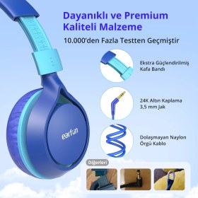Resim EarFun S1 Katlanabilir Kablolu Kulaküstü Çocuk Kulaklık - Ayarlanabilir Kafa Bandı - Mavi (EarFun Türkiye Garantili) 
