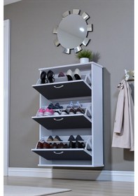 Resim Eliusta Farel 72 Cm Genişlik 3 Kapaklı Ayakkabılık 72x114x26 Cm Antrasit Renk Kapı Önü/antre Ayakkabılık Antrasit 