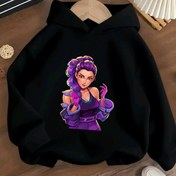 Resim Kızlar İçin Pembe Anime Manga Kapüşonlu Sweatshirt - Manga Baskılı, Yumuşak ve Rahat Kışlık Kazak, Sevimli Chibi Karakterli, Oyun Buluşmaları ve Anime Hayranları İçin (Normal Kesim) 